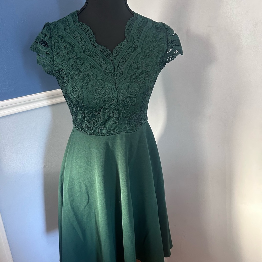 Rare Editions Forest Green Lace Mini Dress